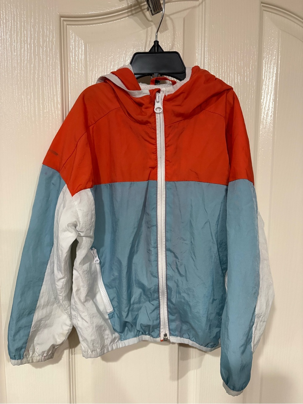 Old Navy Kids Colorblock Hooded Windbreaker Jacket - Red, Blue & White